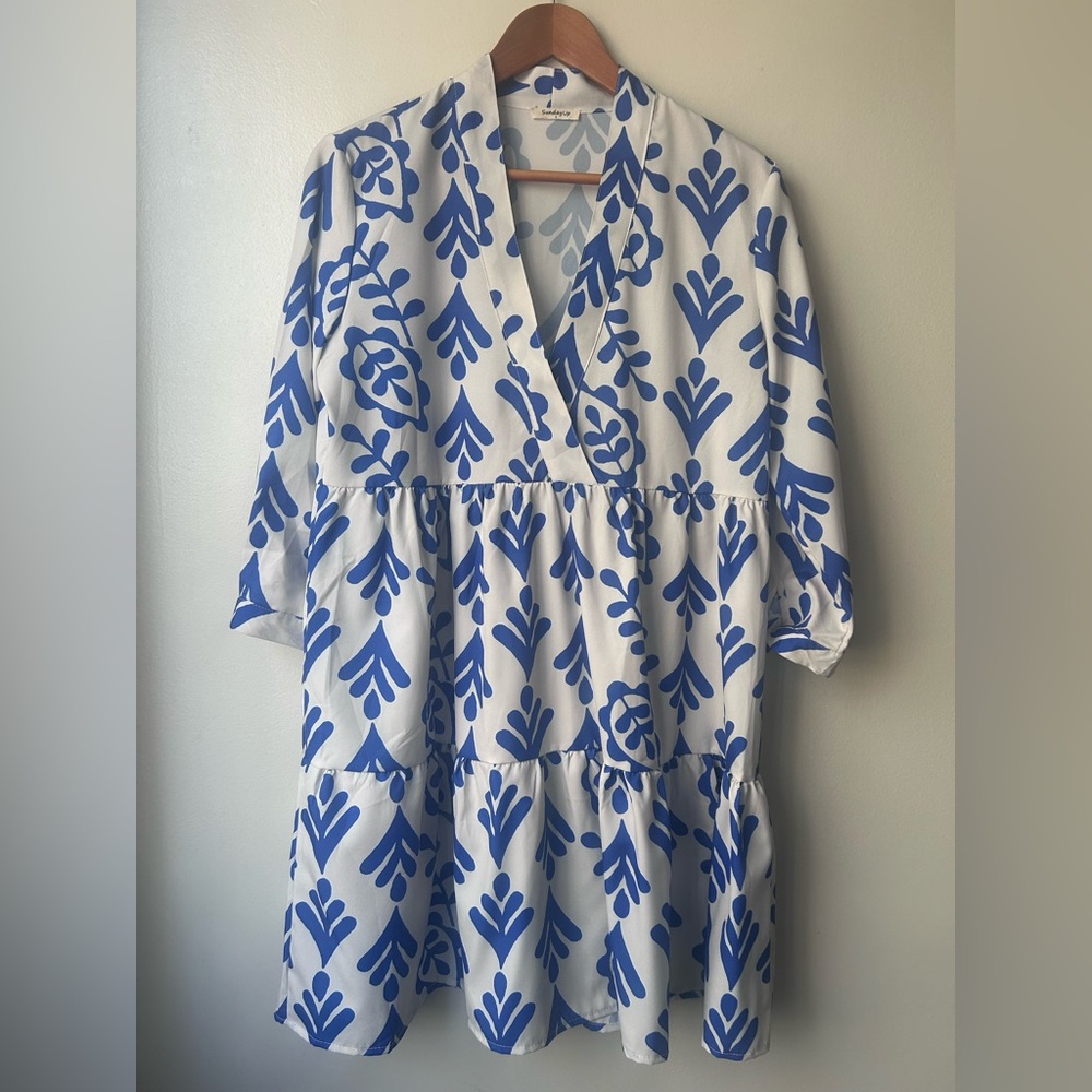 Sunday Blue and White Midi Dress